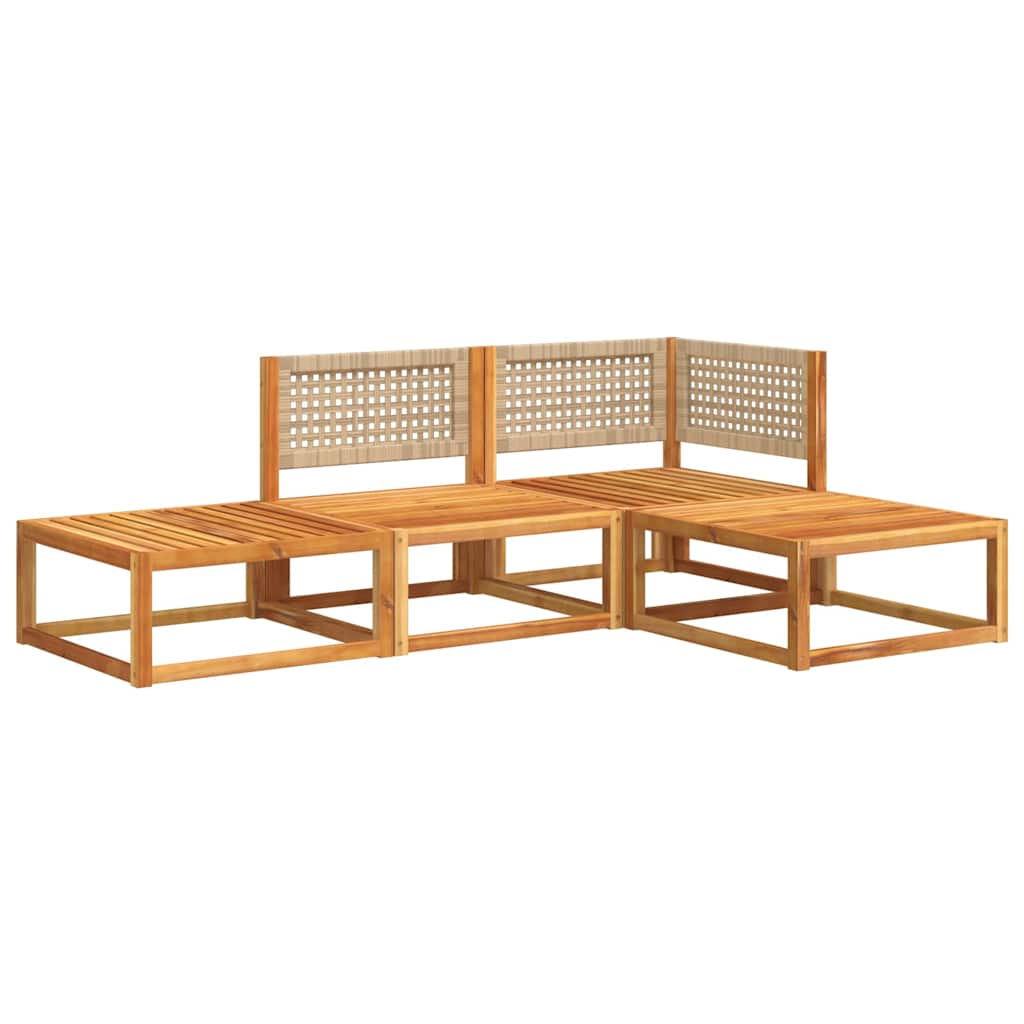 Set di divani da giardino 4 pezzi con cuscini in legno di acacia e rattan | homemem39