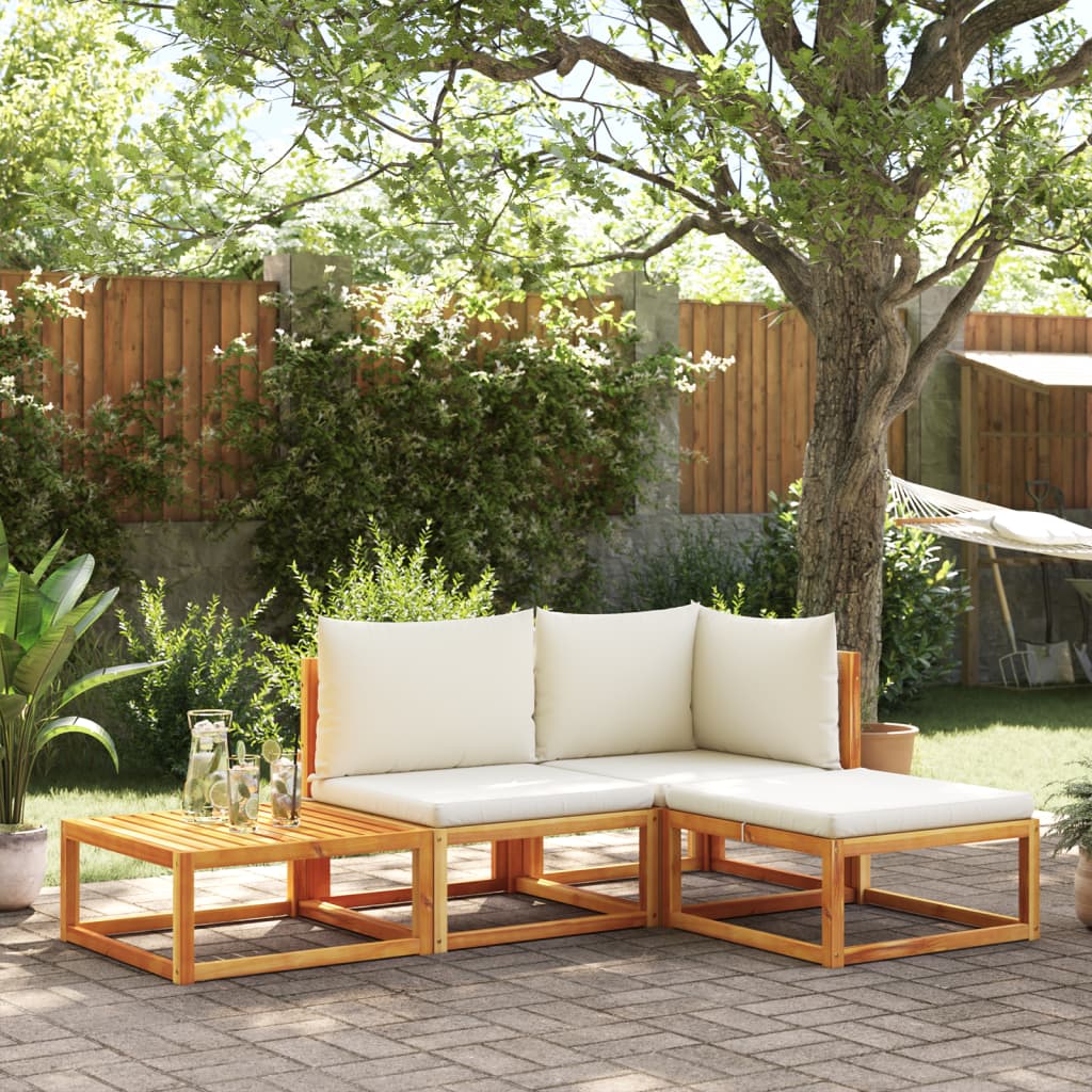 Set di divani da giardino 4 pezzi con cuscini in legno di acacia e rattan | homemem39