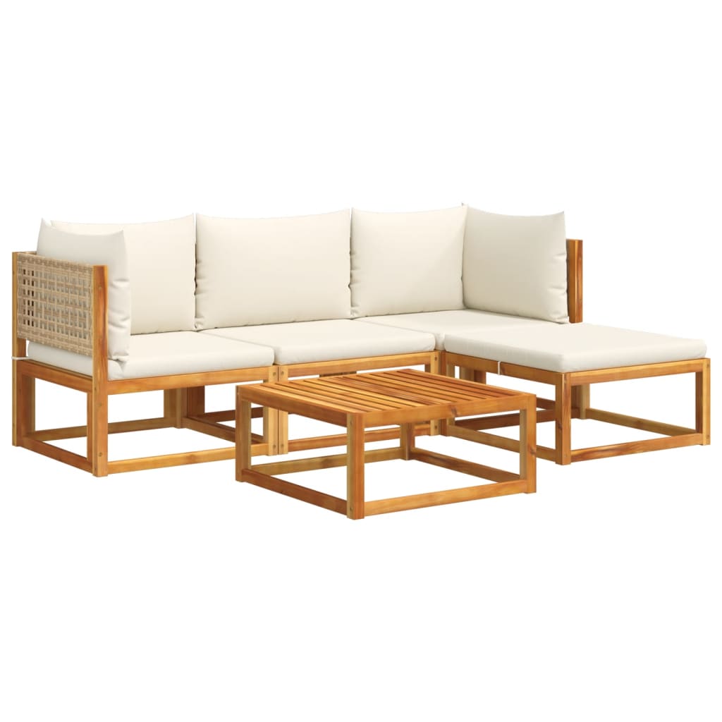 Set di divani da giardino 5 pezzi con cuscini in legno di acacia e rattan | homemem39