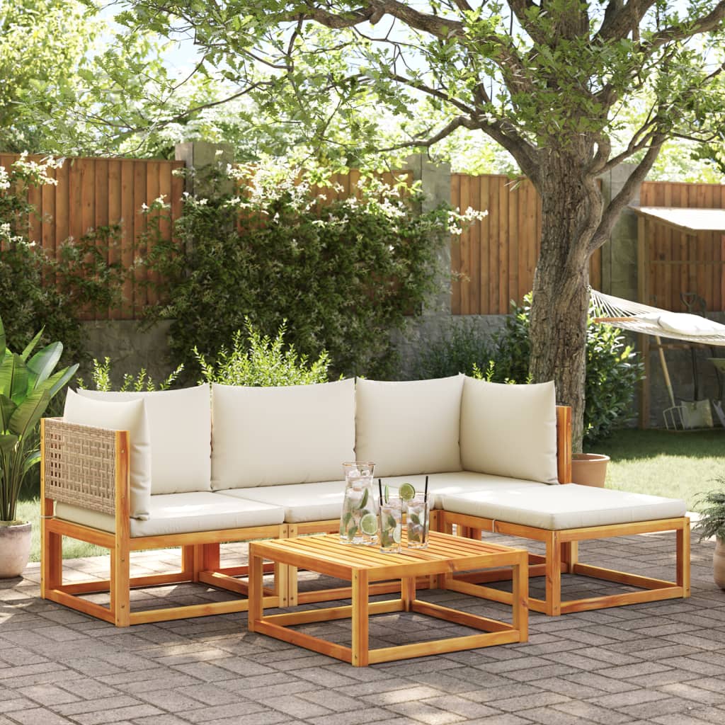 Set di divani da giardino 5 pezzi con cuscini in legno di acacia e rattan | homemem39
