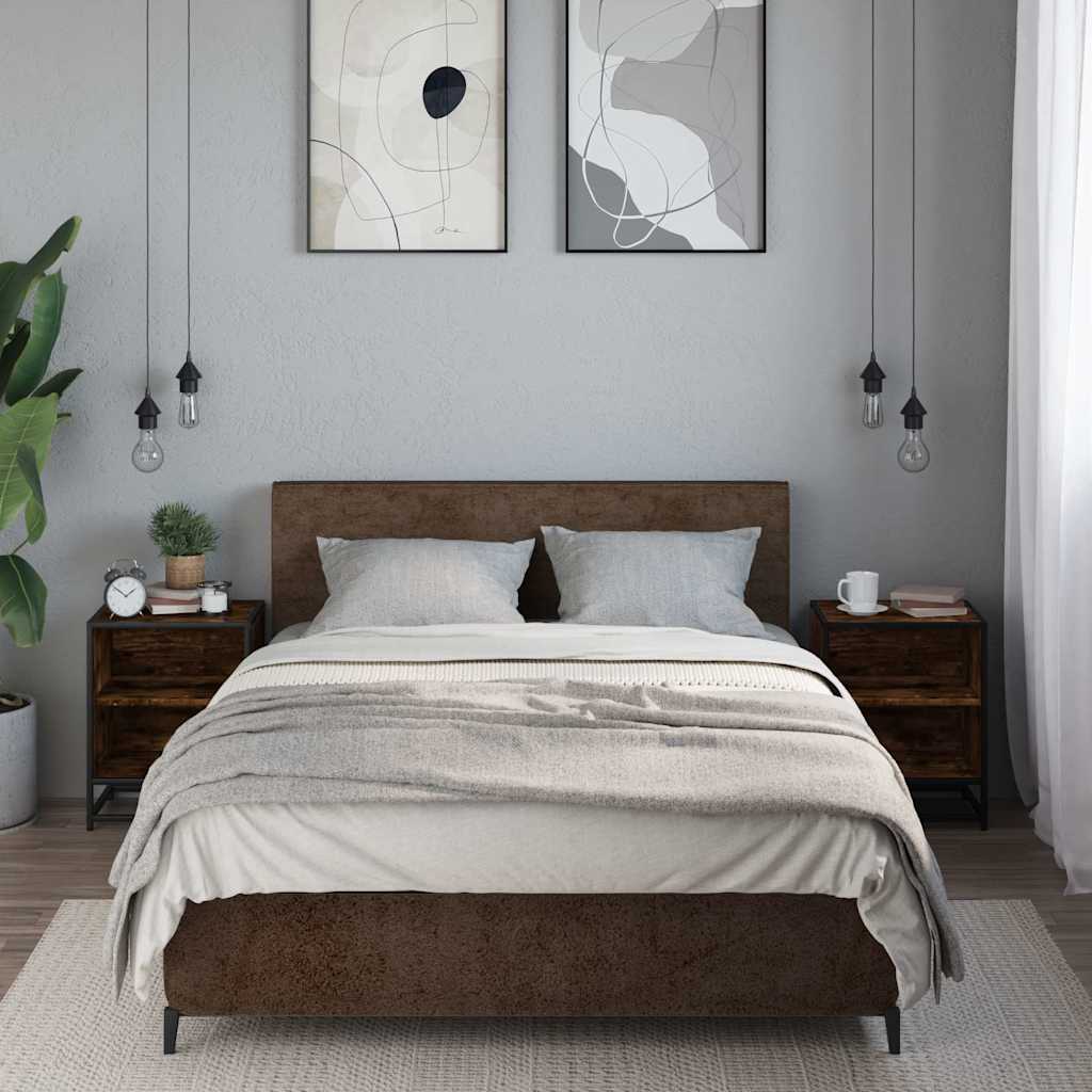 Comodini Rovere Fumo 2 pz 40x31x50 cm Legno Multistrato Metallo