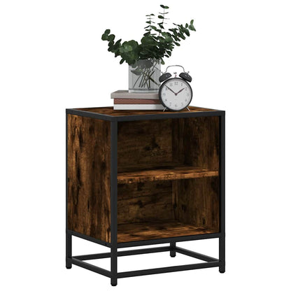 Comodini Rovere Fumo 2 pz 40x31x50 cm Legno Multistrato Metallo