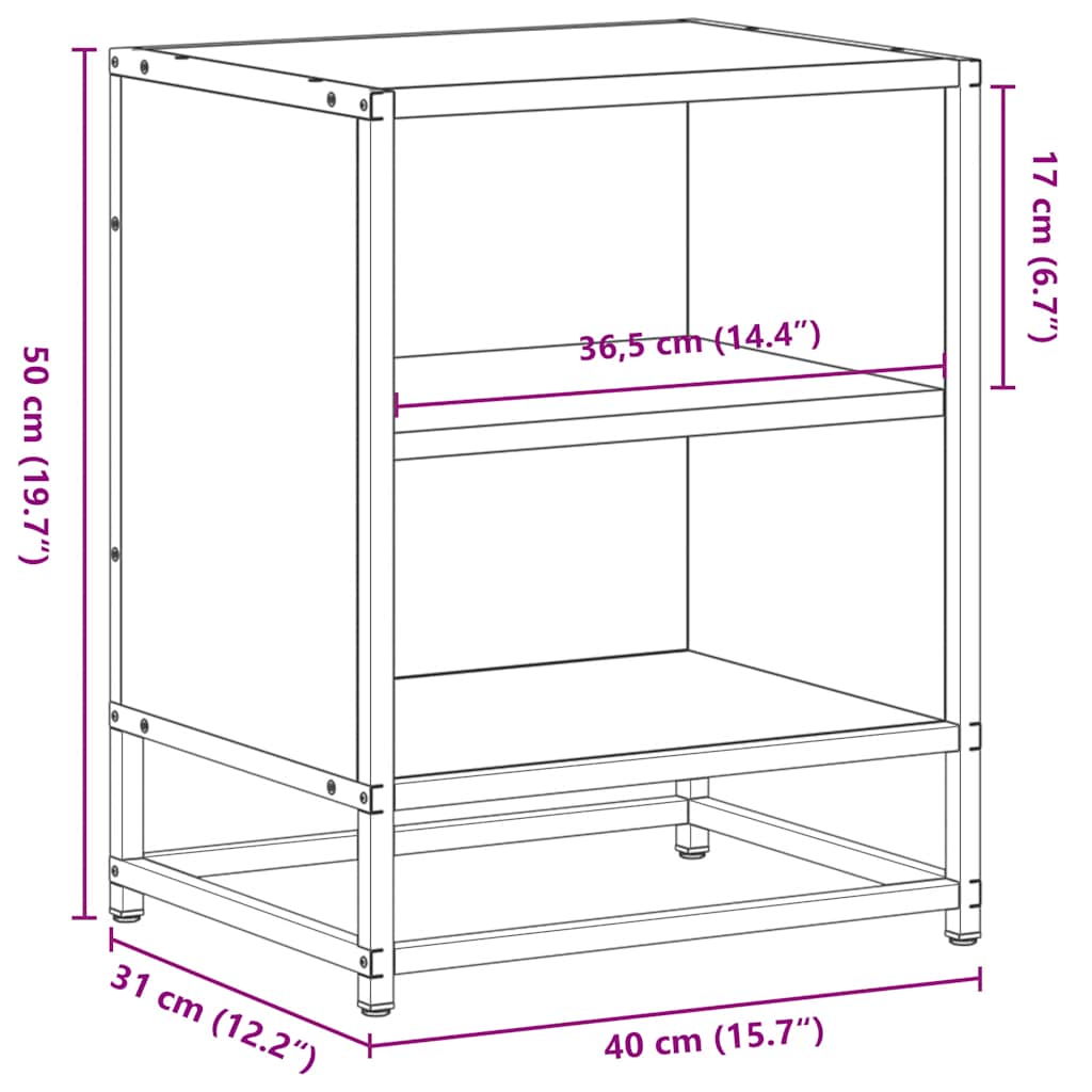 Comodini Rovere Fumo 2 pz 40x31x50 cm Legno Multistrato Metallo