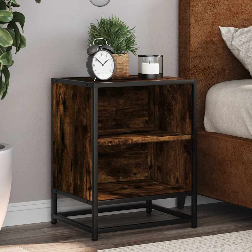 Comodini Rovere Fumo 2 pz 40x31x50 cm Legno Multistrato Metallo