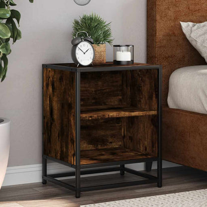 Comodini Rovere Fumo 2 pz 40x31x50 cm Legno Multistrato Metallo