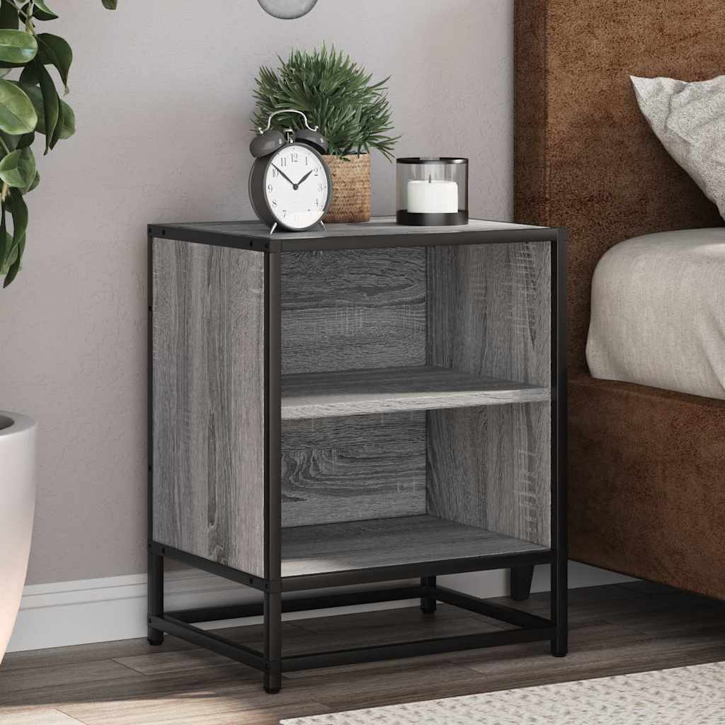 Comodino Grigio Sonoma 40x31x50 cm Legno Multistrato e Metallo | homemem39