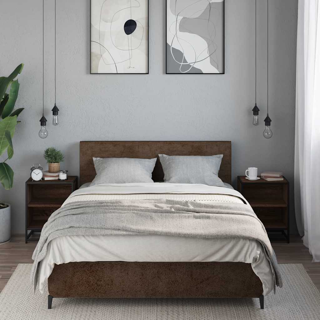 Comodini Rovere Marrone 2 pz Legno Multistrato Metallo - homemem39