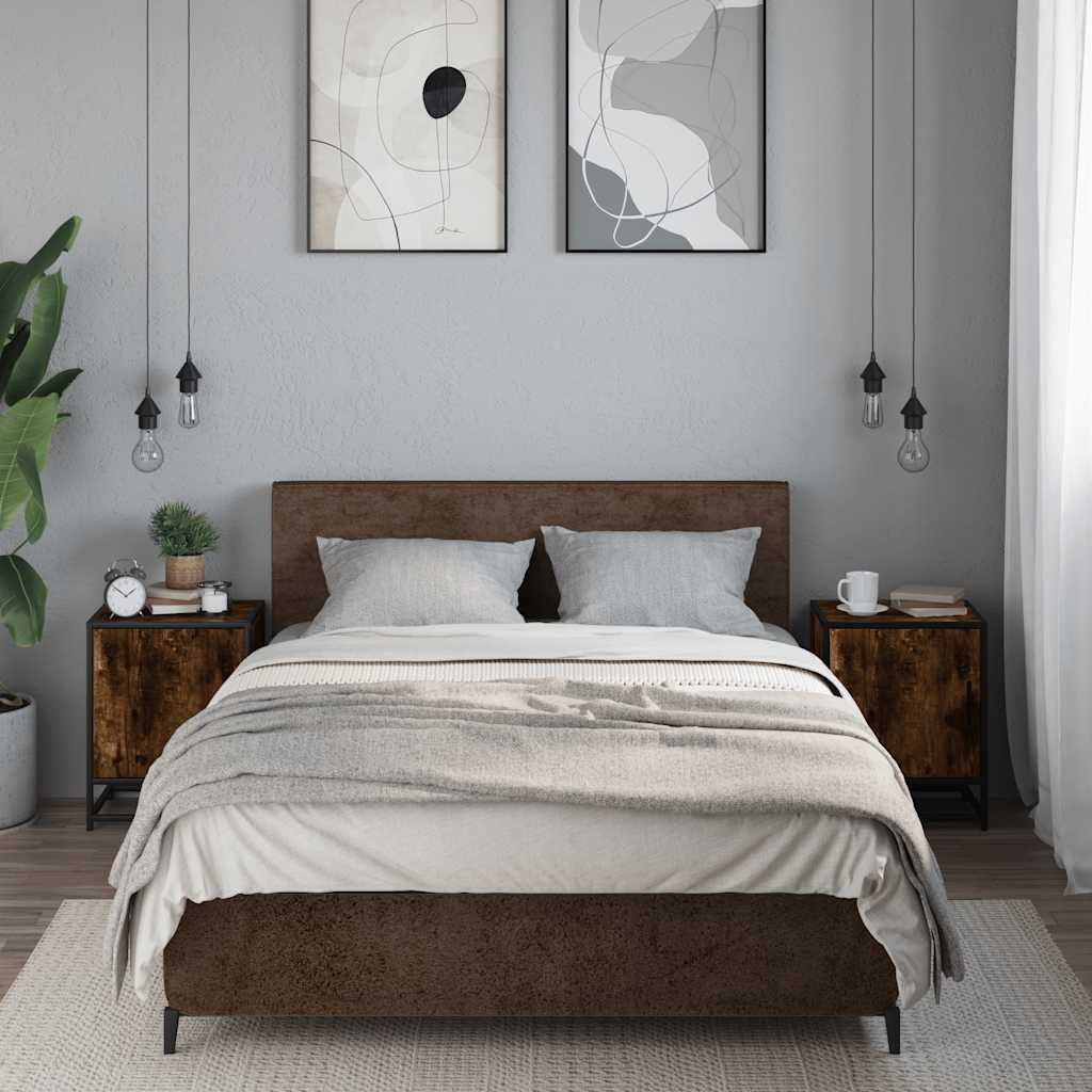 Comodini Rovere Fumo 2 pz 40x31x50 cm Legno Multistrato Metallo - homemem39