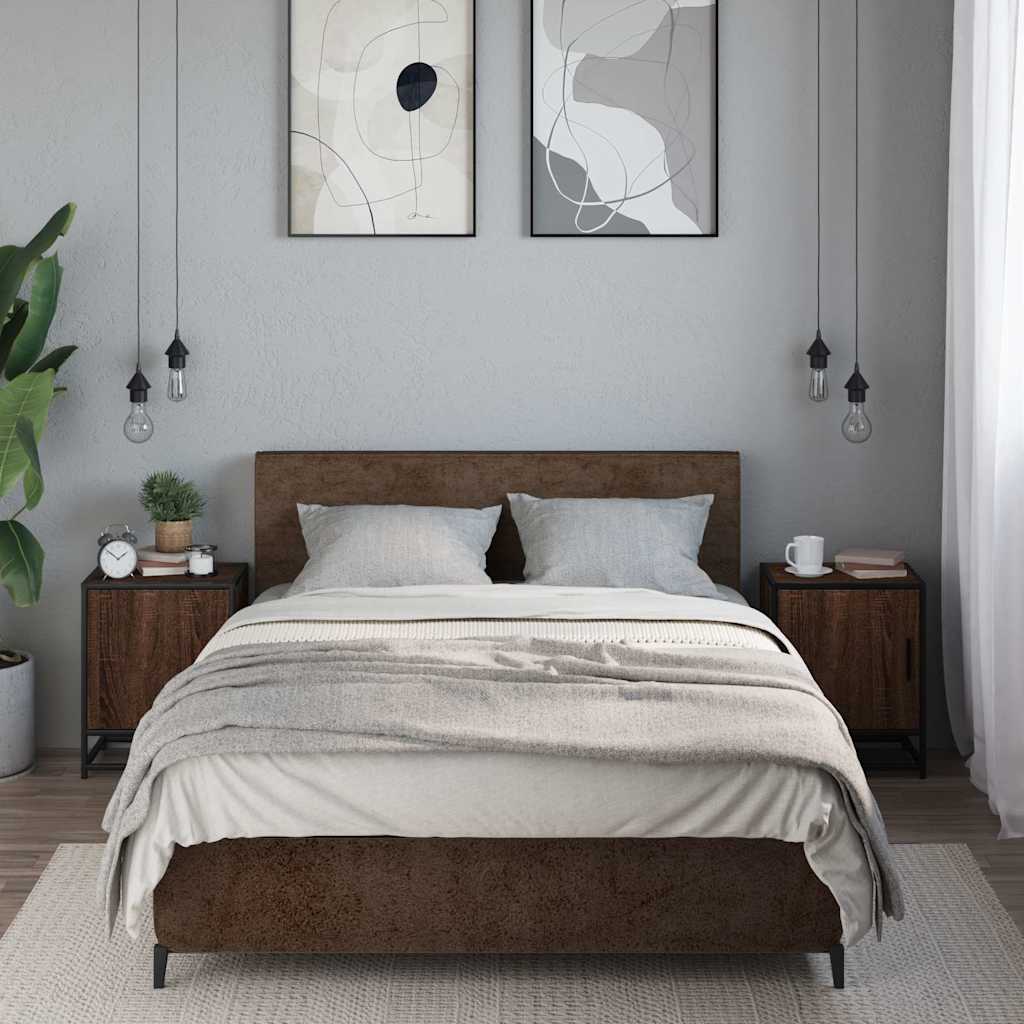 Comodini Rovere Marrone 2 pz Legno Multistrato e Metallo - homemem39