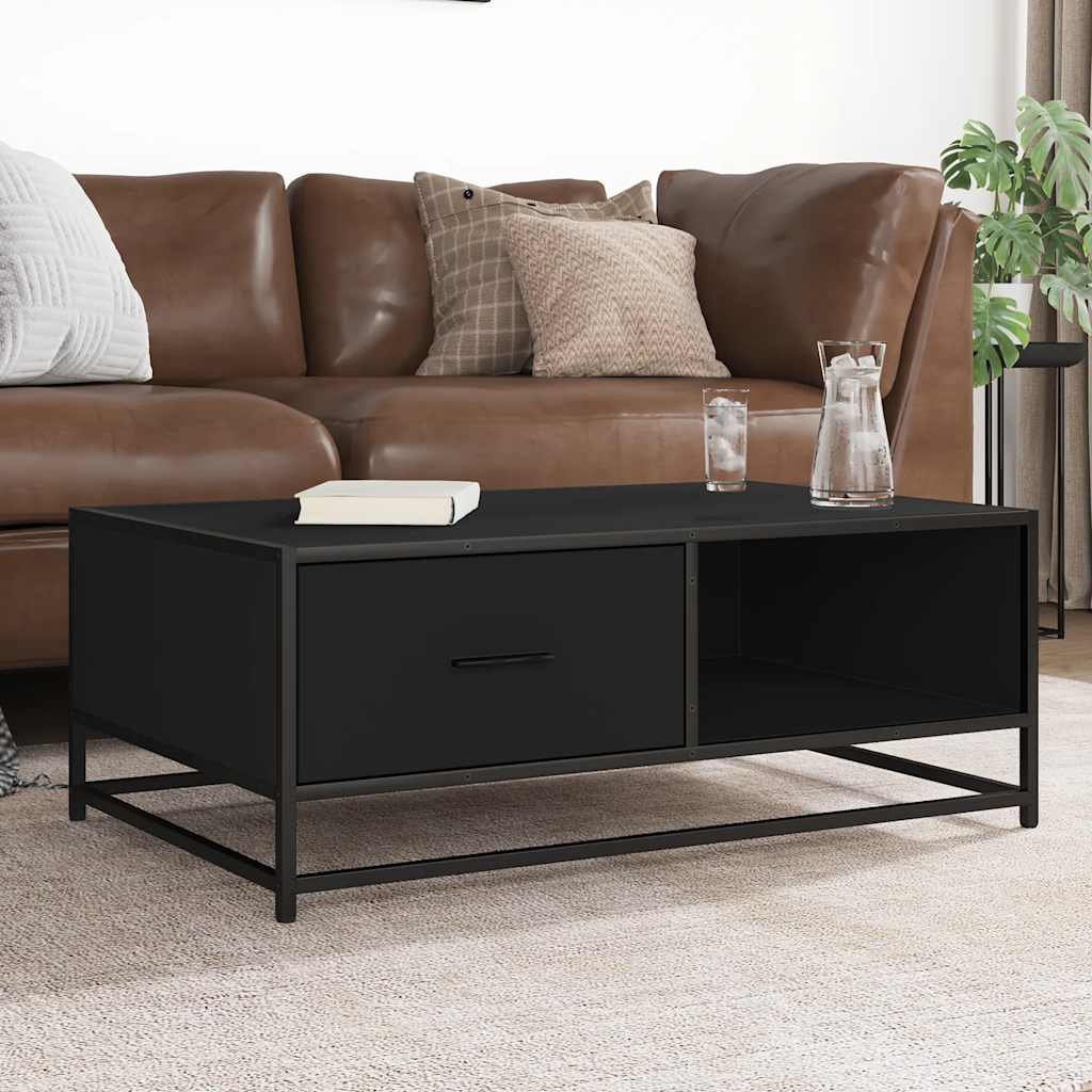 Tavolino Salotto Nero 90x57x35 cm in Truciolato e Metallo | homemem39