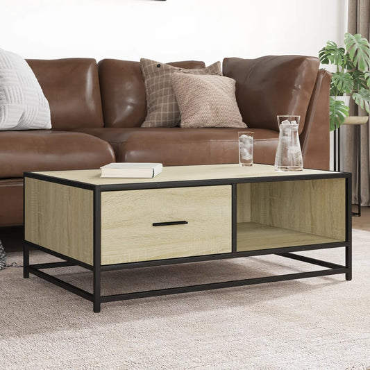 Tavolino Rovere Sonoma 90x57x35 cm Legno Multistrato e Metallo | homemem39