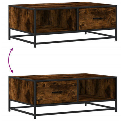 Tavolino Rovere Fumo 90x57x35 cm in Legno Multistrato e Metallo