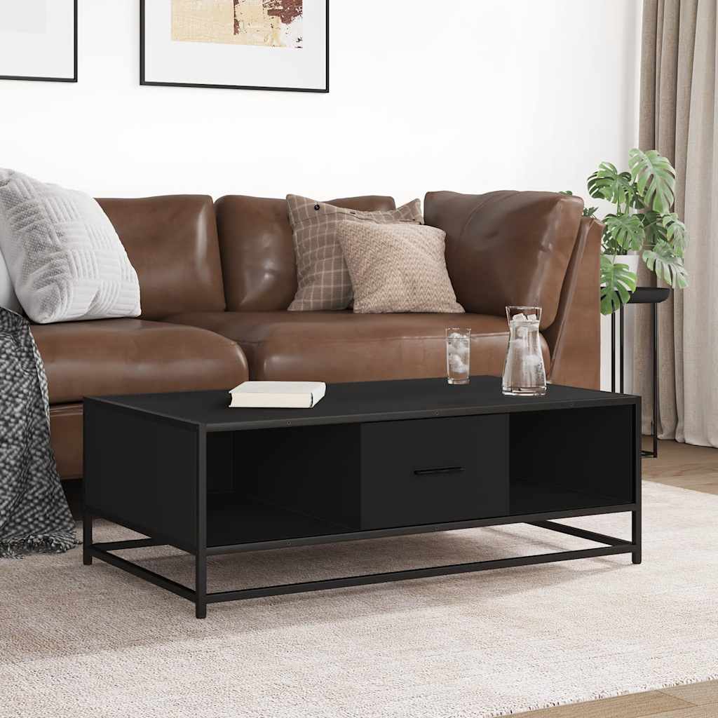 Tavolino Salotto Nero 100x57x35 cm in Truciolato e Metallo | homemem39