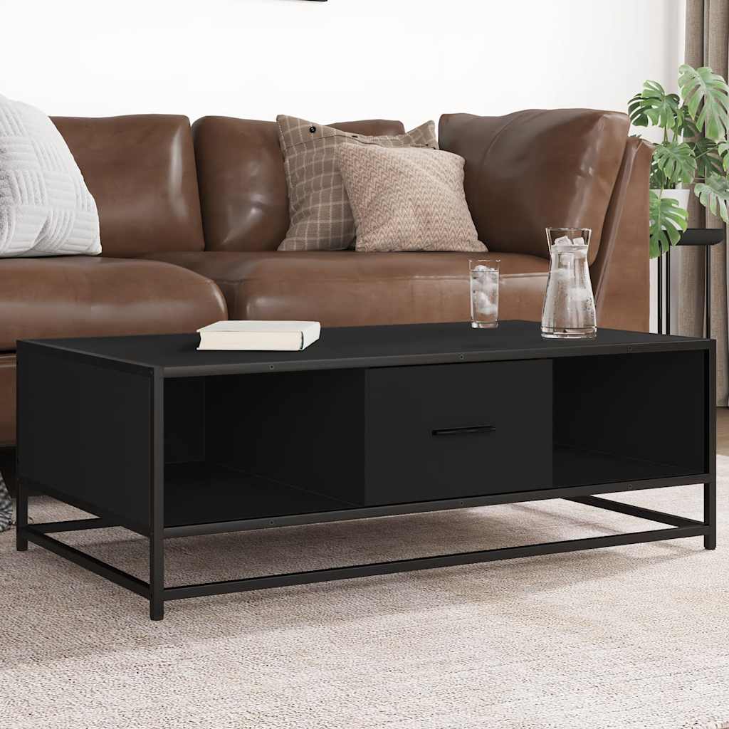 Tavolino Salotto Nero 100x57x35 cm in Truciolato e Metallo | homemem39