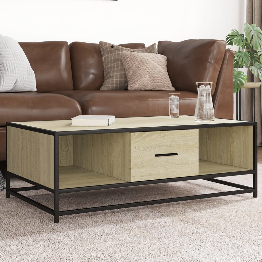 Tavolino Rovere Sonoma 100x57x35 cm Legno Multistrato Metallo | homemem39