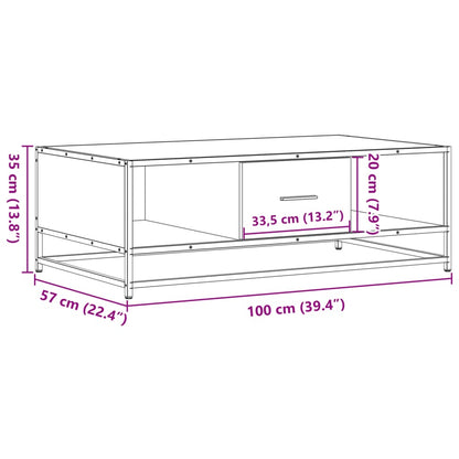 Tavolino Rovere Fumo 100x57x35cm in Legno Multistrato e Metallo | homemem39