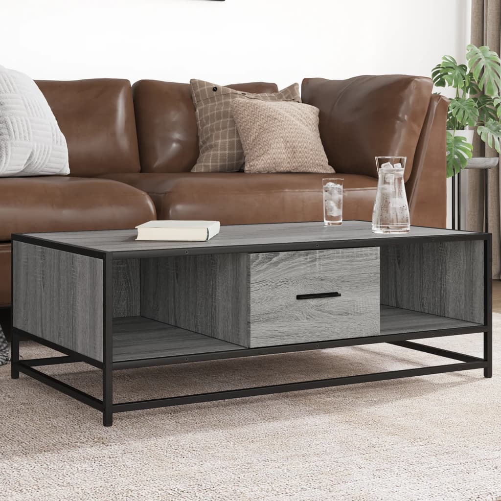 Tavolino Grigio Sonoma 100x57x35 cm Legno Multistrato e Metallo | homemem39