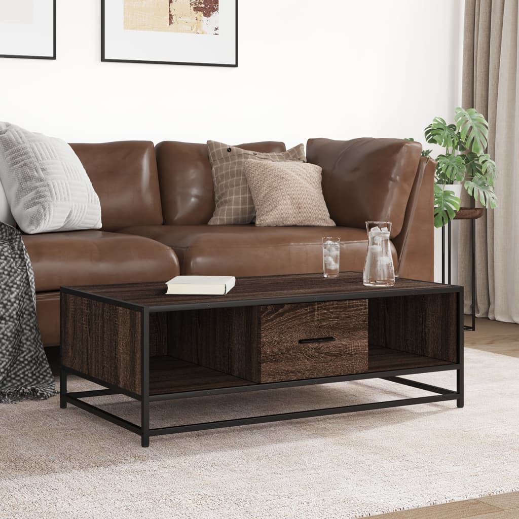 Tavolino Rovere Marrone 100x57x35 cm Legno Multistrato Metallo | homemem39