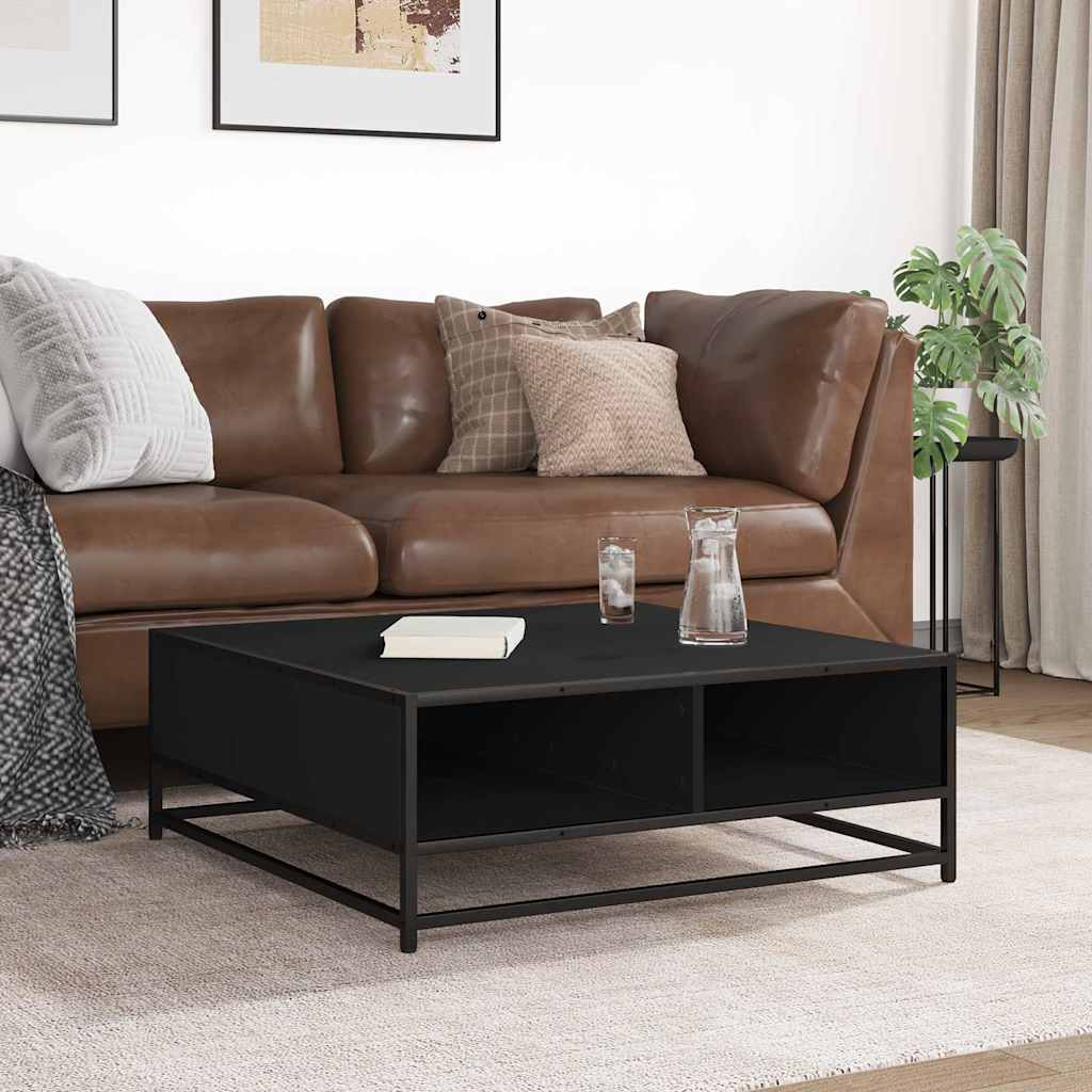 Tavolino da Salotto Nero 80x80x30 cm in Truciolato e Metallo | homemem39