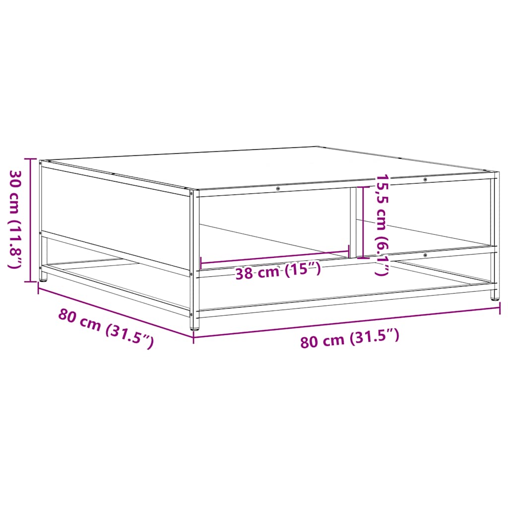 Tavolino da Salotto Nero 80x80x30 cm in Truciolato e Metallo | homemem39