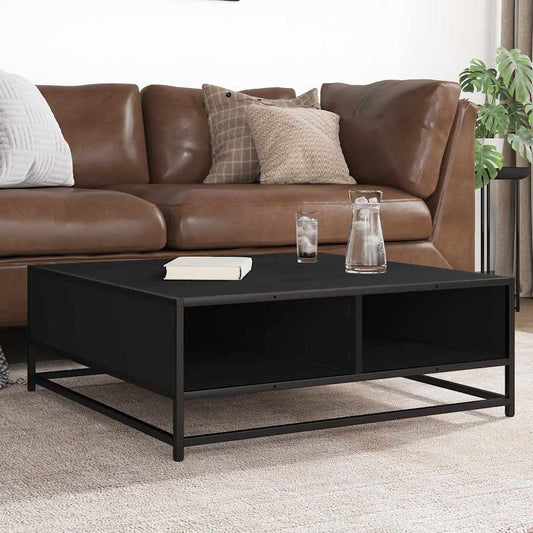 Tavolino da Salotto Nero 80x80x30 cm in Truciolato e Metallo | homemem39