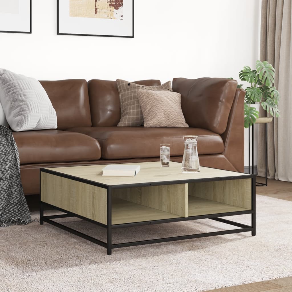 Tavolino Rovere Sonoma 80x80x30 cm in Truciolato e Metallo | homemem39