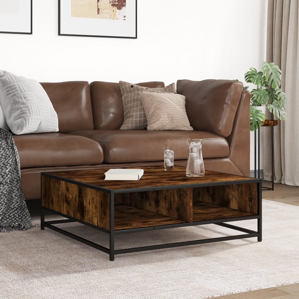Tavolino Rovere Fumo 80x80x30 cm in Truciolato e Metallo | homemem39