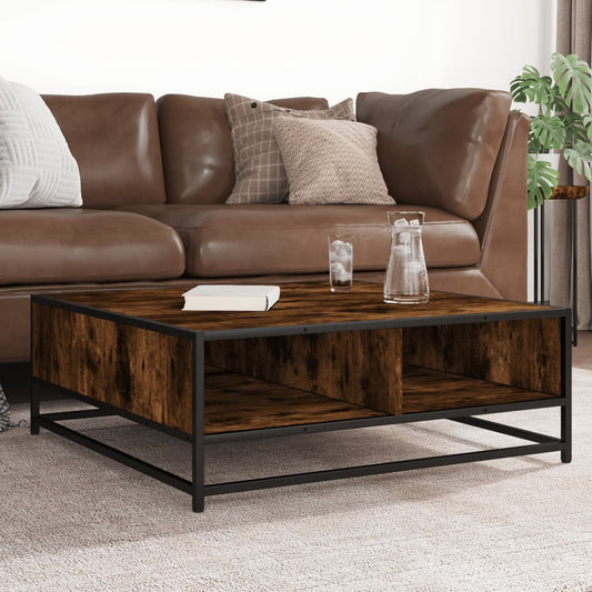 Tavolino Rovere Fumo 80x80x30 cm in Truciolato e Metallo | homemem39