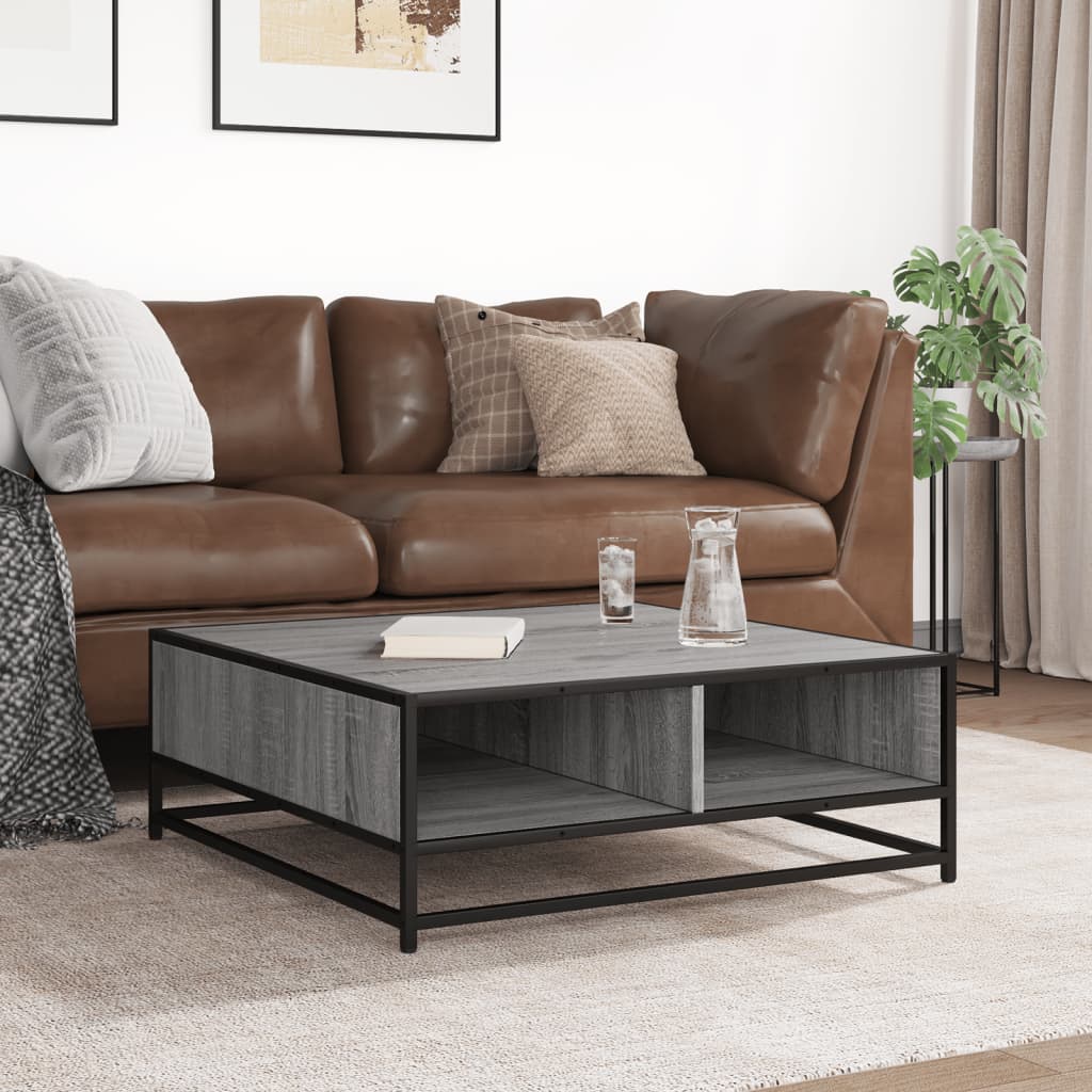 Tavolino Grigio Sonoma 80x80x30 cm in Truciolato e Metallo | homemem39