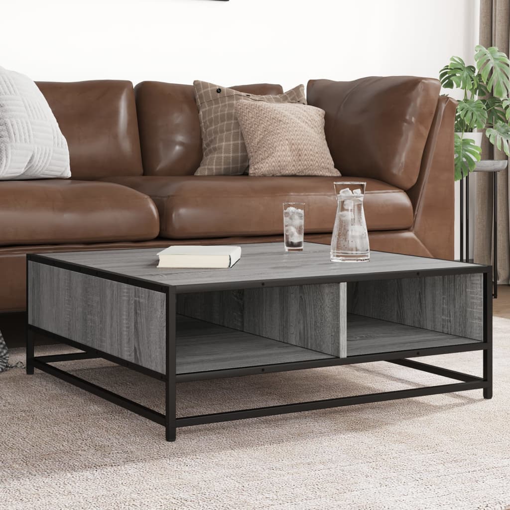 Tavolino Grigio Sonoma 80x80x30 cm in Truciolato e Metallo | homemem39
