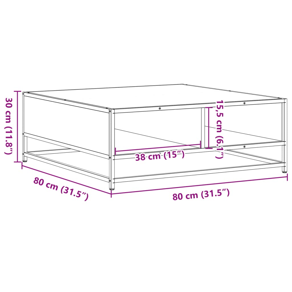 Tavolino Rovere Marrone 80x80x30 cm in Truciolato e Metallo | homemem39
