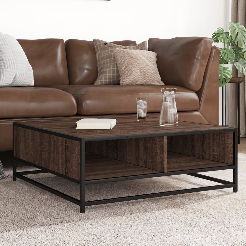 Tavolino Rovere Marrone 80x80x30 cm in Truciolato e Metallo | homemem39