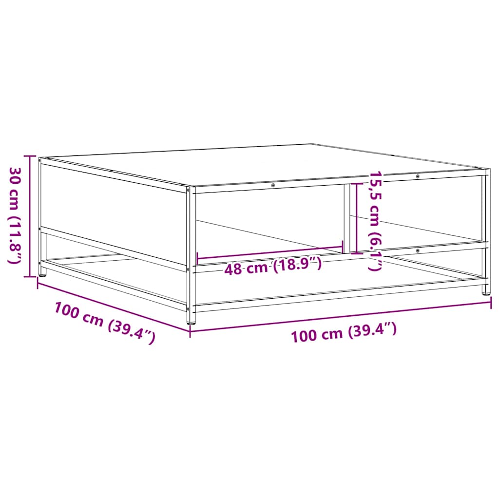 Tavolino Nero 100x100x30 cm Legno in Truciolato e Metallo | homemem39