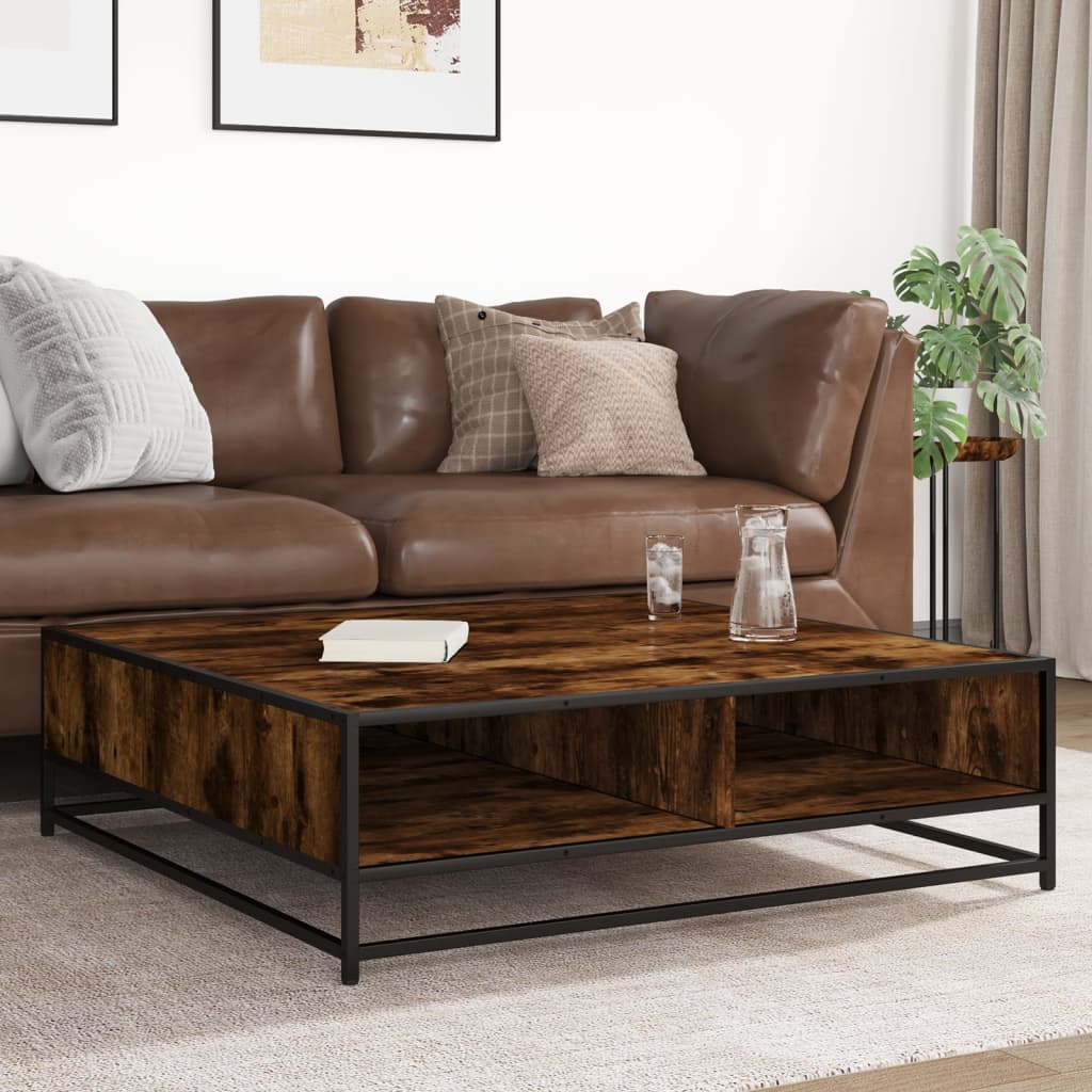 Tavolino Rovere Fumo 100x100x30 cm in Truciolato e Metallo | homemem39