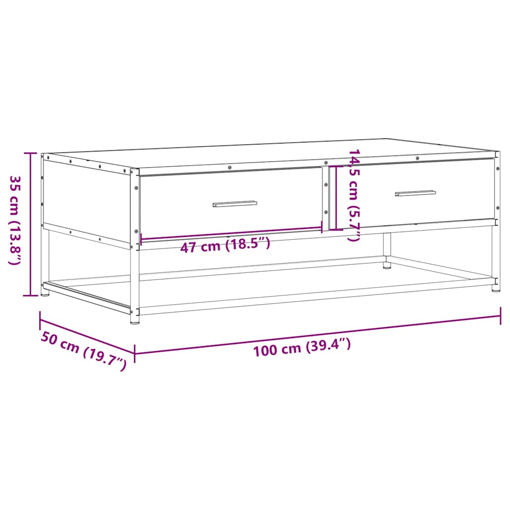 Tavolino Salotto Nero 100x50x35 cm Legno Multistrato e Metallo | homemem39