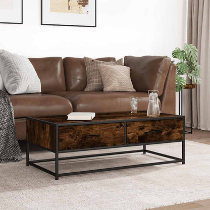 Tavolino Salotto Rovere Fumo 100x50x35 cm Multistrato e Metallo | homemem39