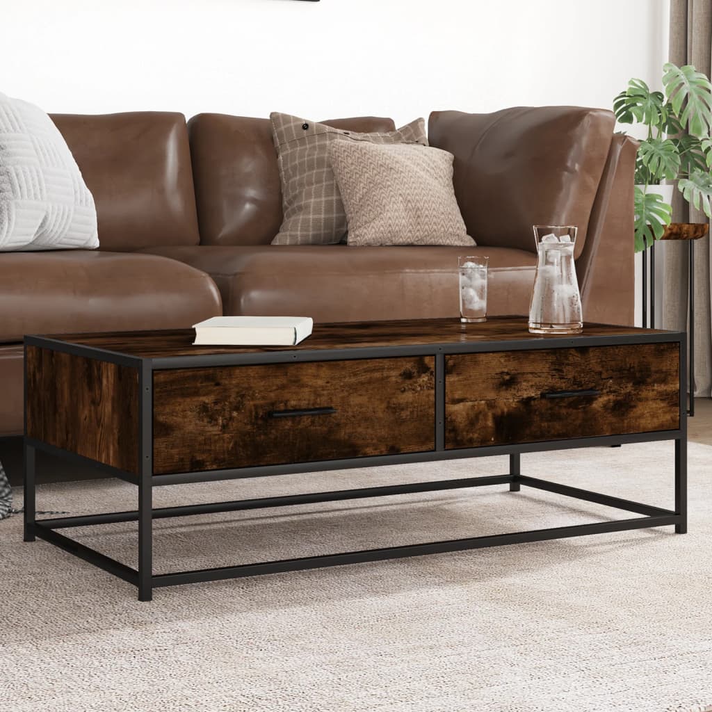 Tavolino Salotto Rovere Fumo 100x50x35 cm Multistrato e Metallo | homemem39