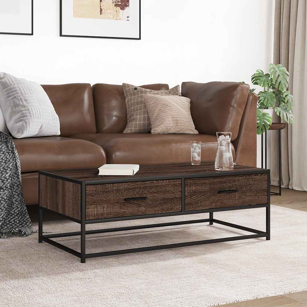 Tavolino Salotto Rovere Marrone 100x50x35cm Multistrato Metallo | homemem39