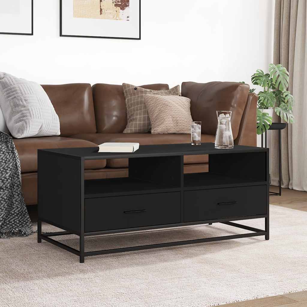 Tavolino Salotto Nero 100x50x45 cm Legno Multistrato e Metallo | homemem39