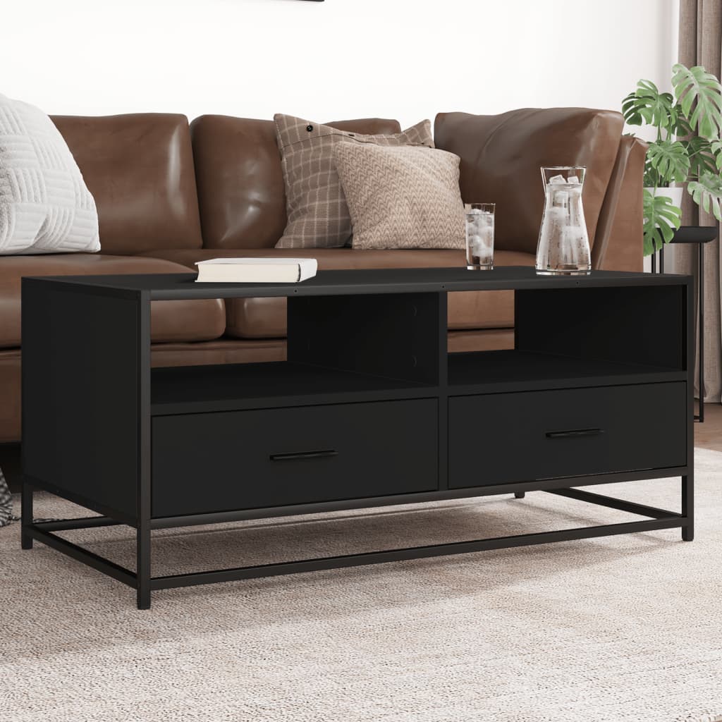 Tavolino Salotto Nero 100x50x45 cm Legno Multistrato e Metallo | homemem39