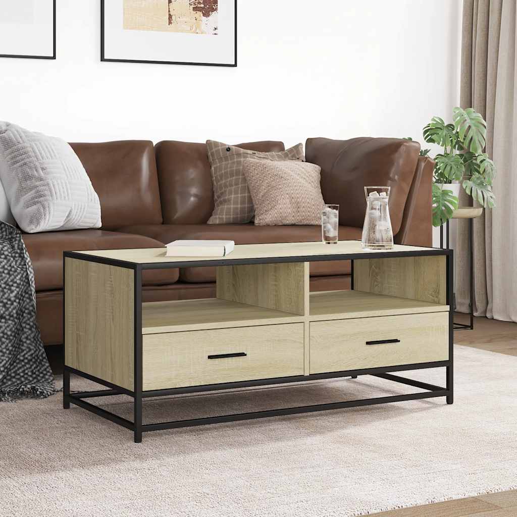 Tavolino Rovere Sonoma 100x50x45 cm Legno Multistrato e Metallo | homemem39