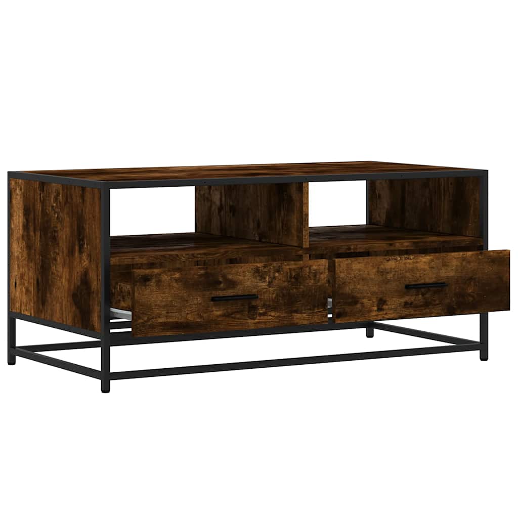 Tavolino Rovere Fumo 100x50x45cm in Legno Multistrato e Metallo
