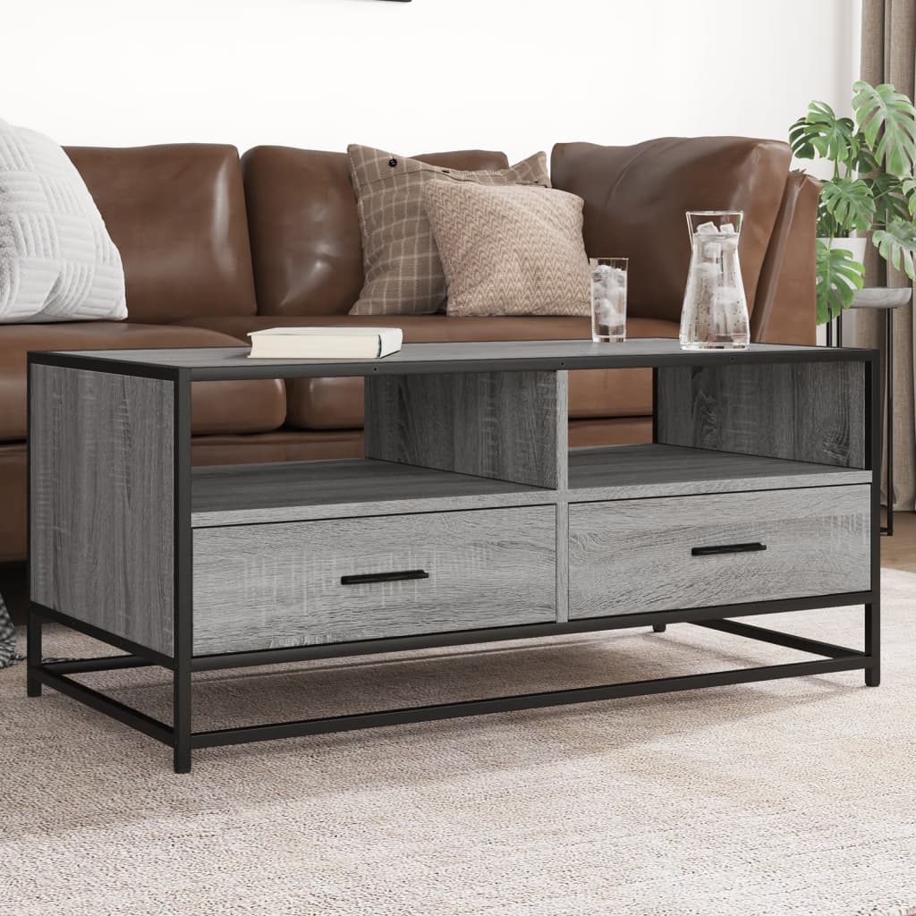 Tavolino Grigio Sonoma 100x50x45 cm Legno Multistrato e Metallo | homemem39