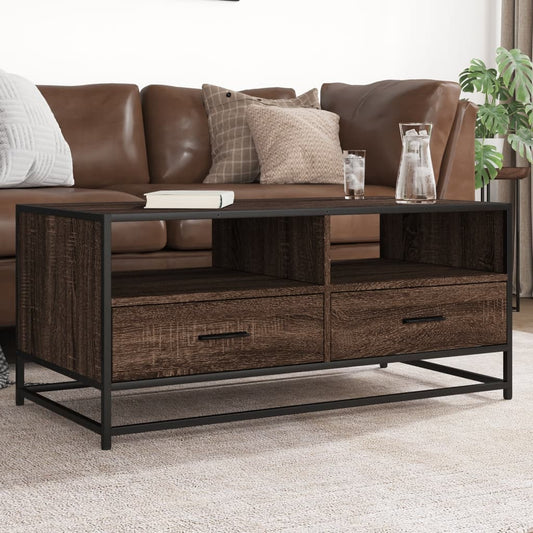 Tavolino Rovere Marrone 100x50x45cm Legno Multistrato e Metallo | homemem39