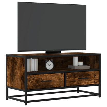 Mobile TV Rovere Fumo 80x34,5x40 cm Legno Multistrato e Metallo - homemem39