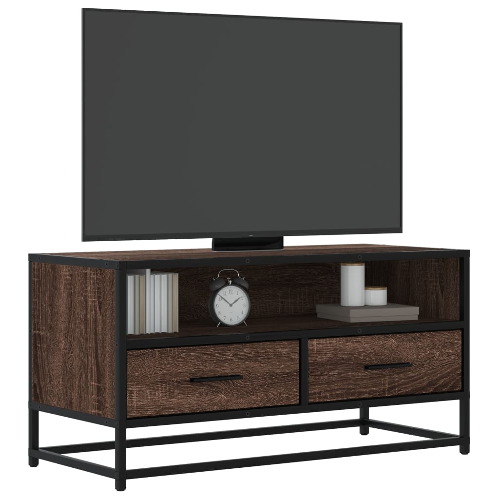 Mobile TV Rovere Marrone 80x34,5x40cm Legno Multistrato Metallo - homemem39