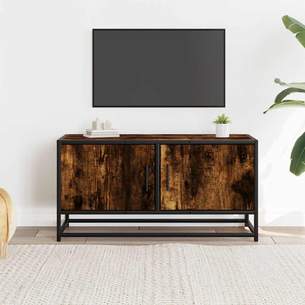 Mobile TV Rovere Fumo 80x34,5x40 cm Legno Multistrato e Metallo - homemem39