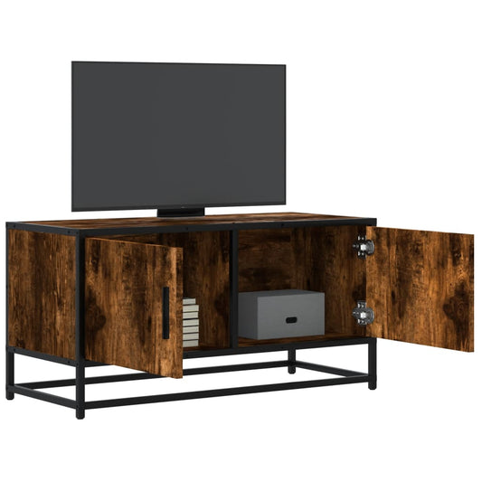 Mobile TV Rovere Fumo 80x34,5x40 cm Legno Multistrato e Metallo | homemem39