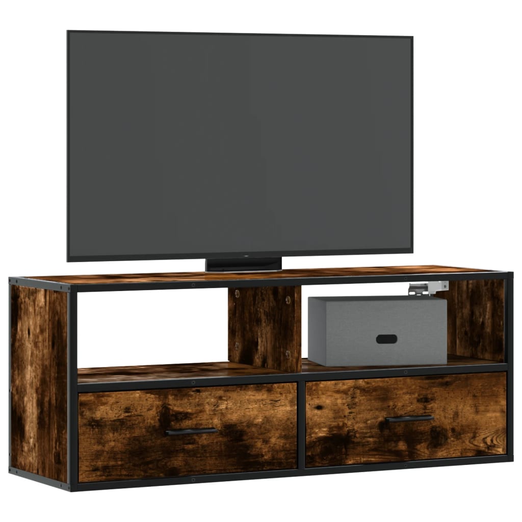 Mobile TV Rovere Fumo 100x31x39,5cm Legno Multistrato e Metallo - homemem39