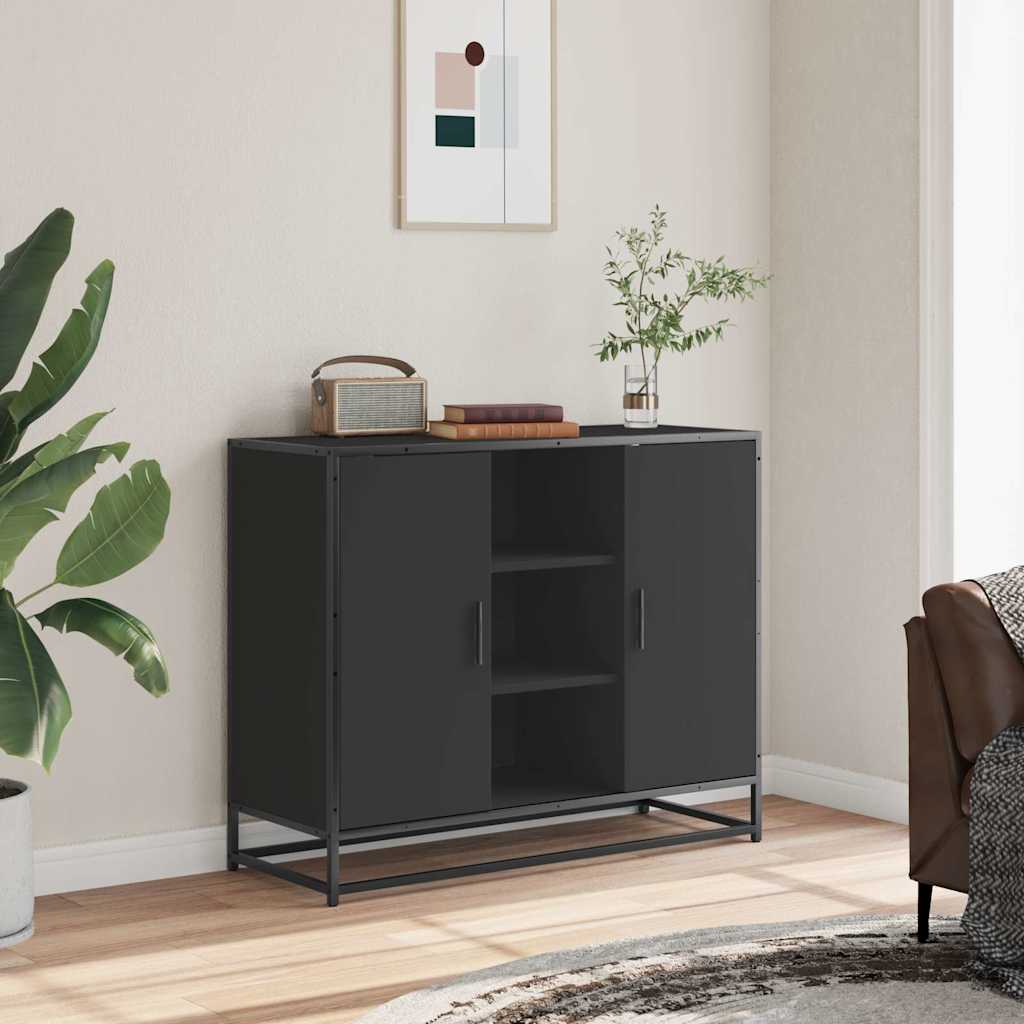 Credenza Nera 92x35x76 cm in Legno Multistrato - homemem39
